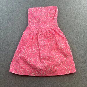 Lilly Pulitzer Dress Womens Extra Small Pink White Strapless Floral Summer Party